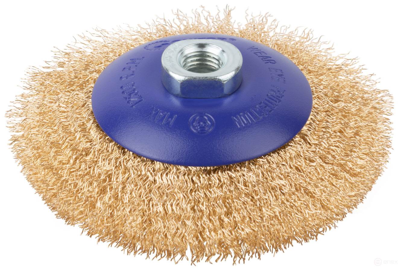 Щетка для УШМ, М14, тип "Тарелка", латун. витая проволока 0,3 мм, 125 мм, блистер, CUTOP Profi