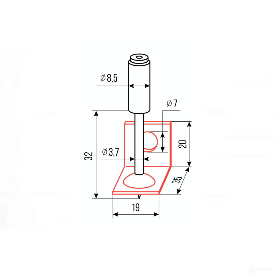 Pyroxylin mounting nails PA32-P2 (corner nail with hole, red, 100 pcs/pack) FEDAST