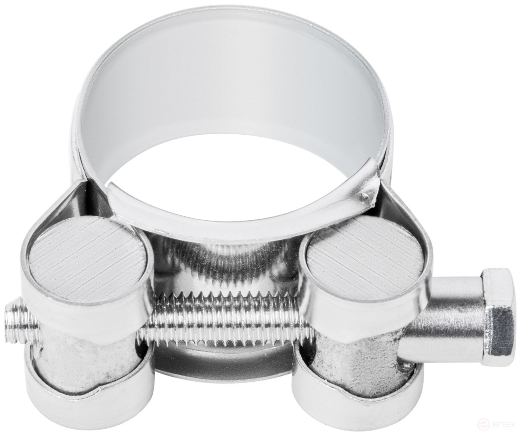 The clamp is a crimping power hinge, stainless steel.steel 29-31 mm