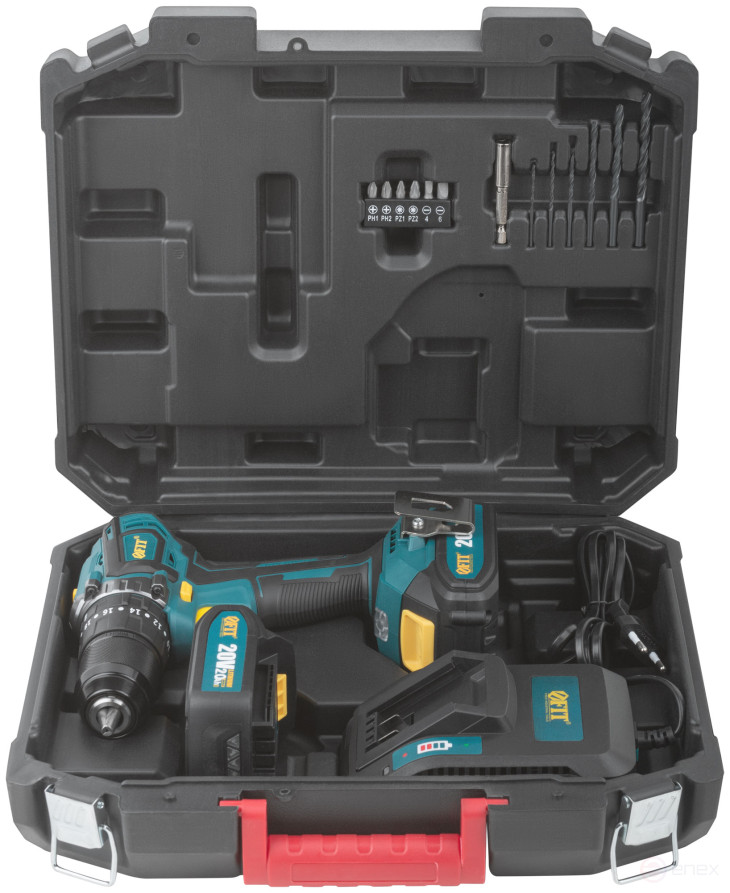 Acc power drill. 20 V; 0-400/1600 rpm; 55 Nm; 2 (Li-Ion) 2.0 Ah; 1 hour; brushless; cut. tilt; case