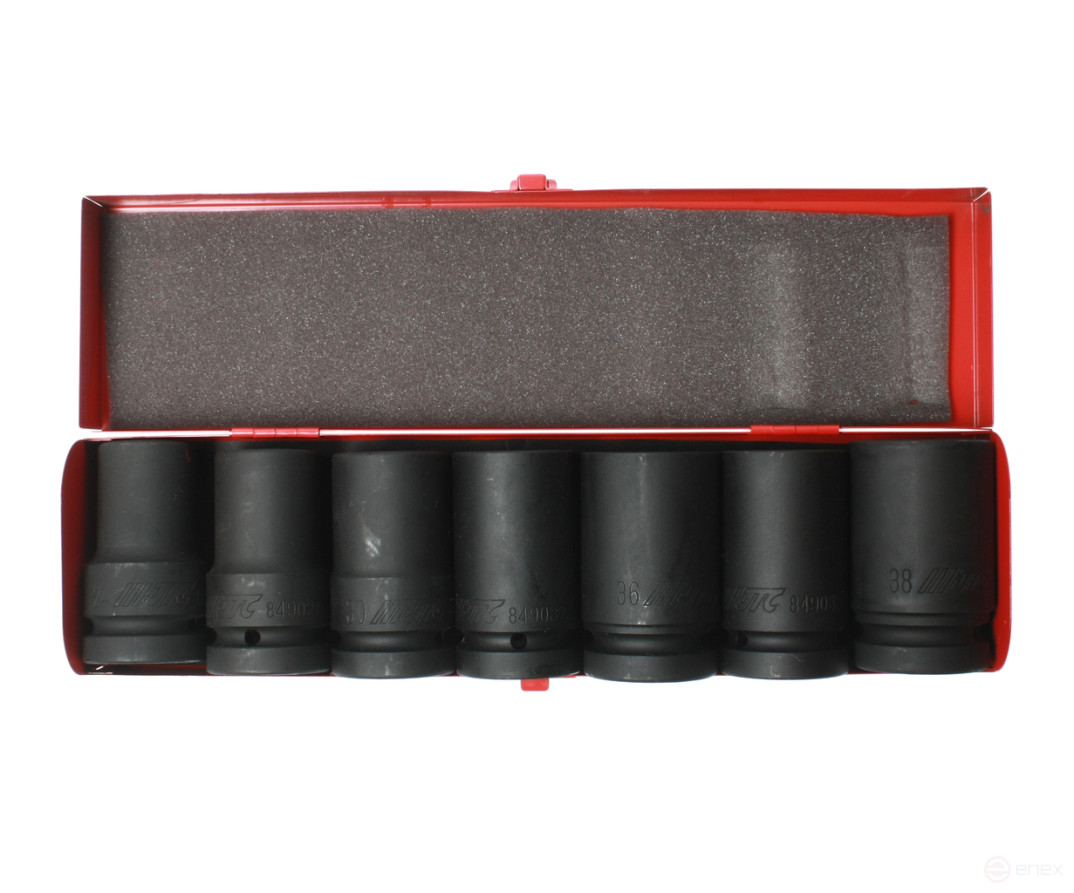 Набор головок торцевых 1" 6-ти гранных 24-38мм ударных глубоких 7 предметов в кейсе JTC