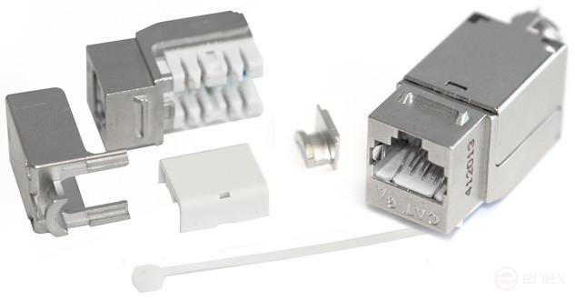 KJNE-8P8C-C6A-90-SH-F-WH Keystone Jack Insert RJ-45(8P8C), Category 6A, shielded, 110 IDC, sealing with NE-TOOL, white