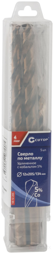 Сверло по металлу удлиненное CUTOP Profi с кобальтом 5%, 12 х 205 мм (5 шт.)