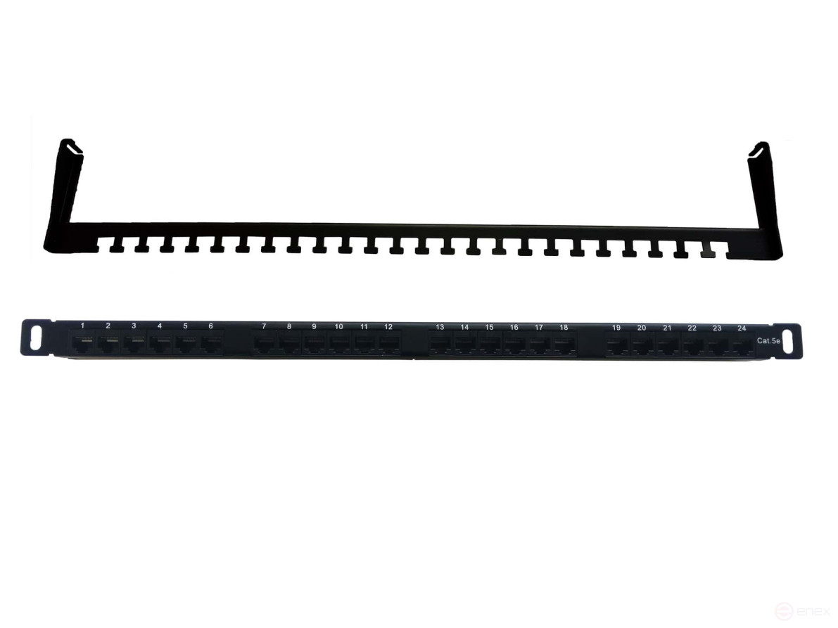 Патч-панель высокой плотности Ripo 19", 0,5U, 24 порт, Cat.5e , D, 100МГц, RJ45/8P8C, напыление 3мкд