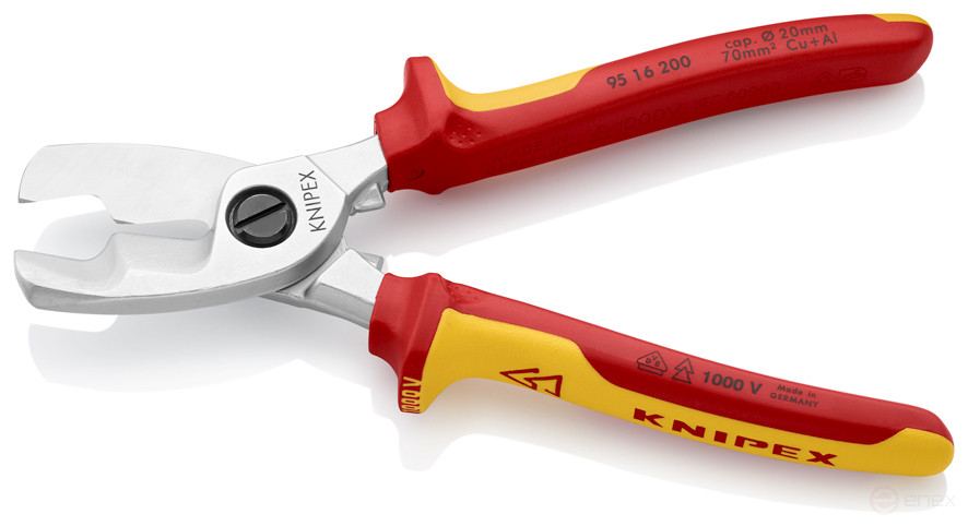VDE cable cutter with double cutting edges, cut: cable Ø 20 mm (70 mm2, AWG 2/0), L-200 mm, dielectric, chrome, 2-k handles