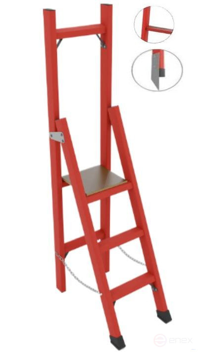 SVD-0.7ATM with vertical support dielectric fiberglass stepladder, Telecom, abrasive coating of steps, metal ends (Soft ground), h=1650mm, h of the working platform=700mm, step 3