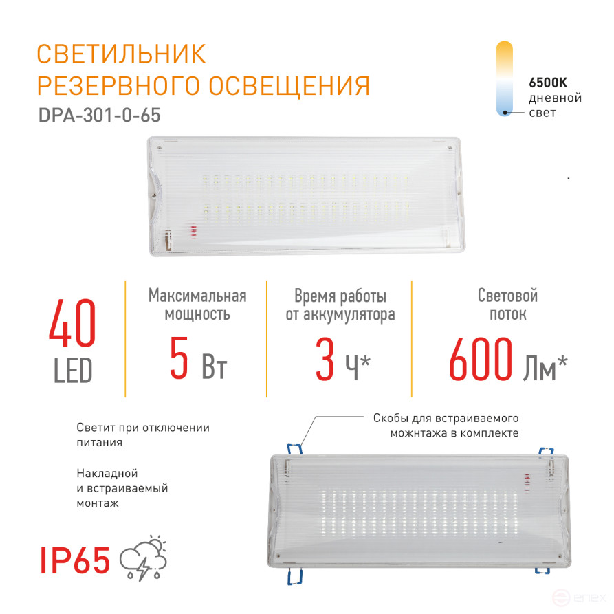 Emergency Lamp LED ERA DPA-301-0-65 Non-permanent 40LED 3H IP65