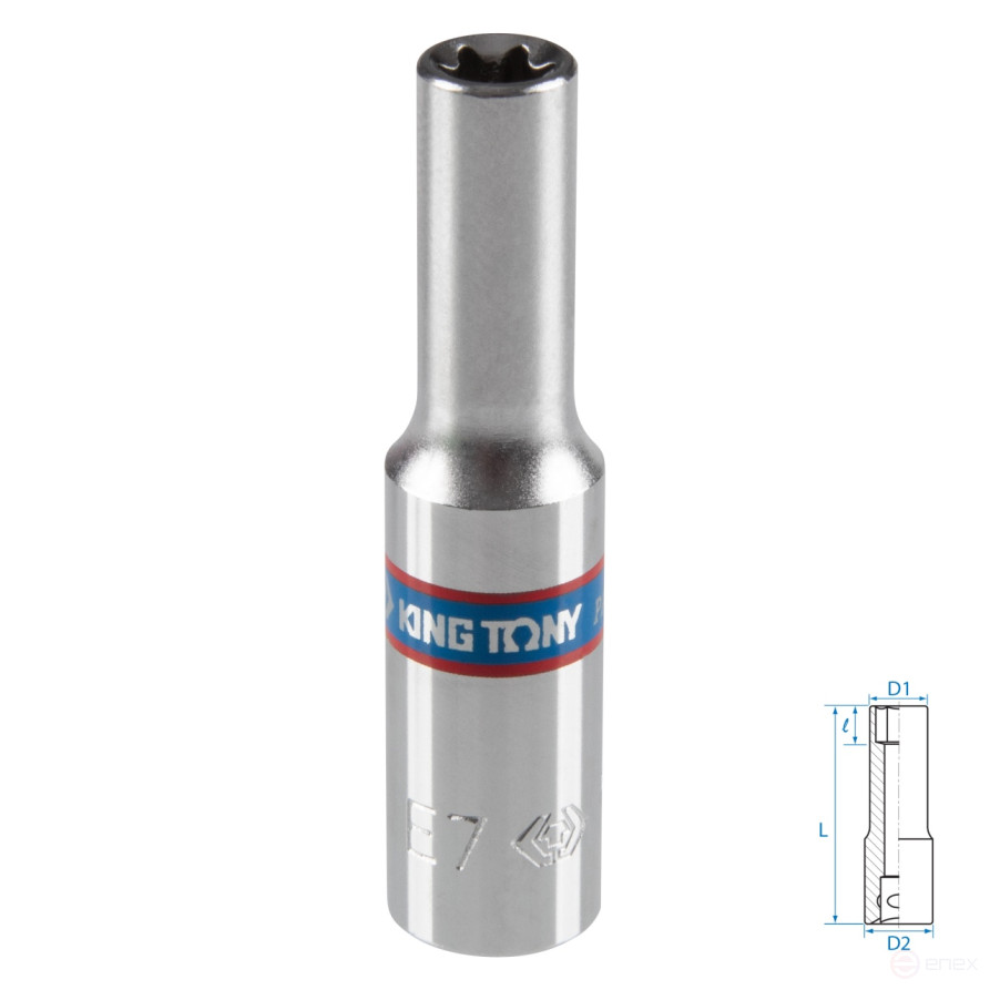 Головка торцевая TORX Е-стандарт 1/4", E7, L = 50 мм KING TONY 227507M