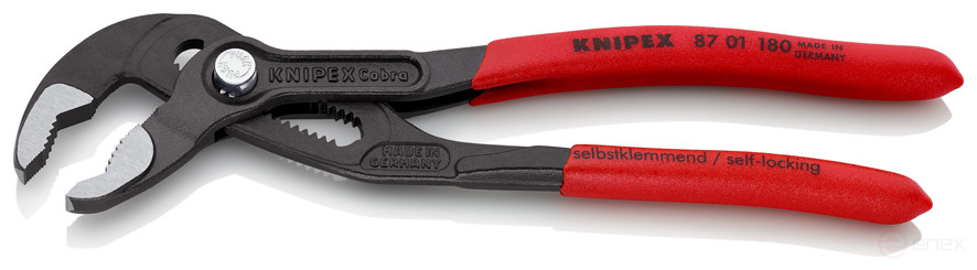 KNIPEX COBRA® клещи переставные с фиксатором, 42 мм (1 1/2"), под ключ 36 мм, L-180 мм, серые, 1-к ручки