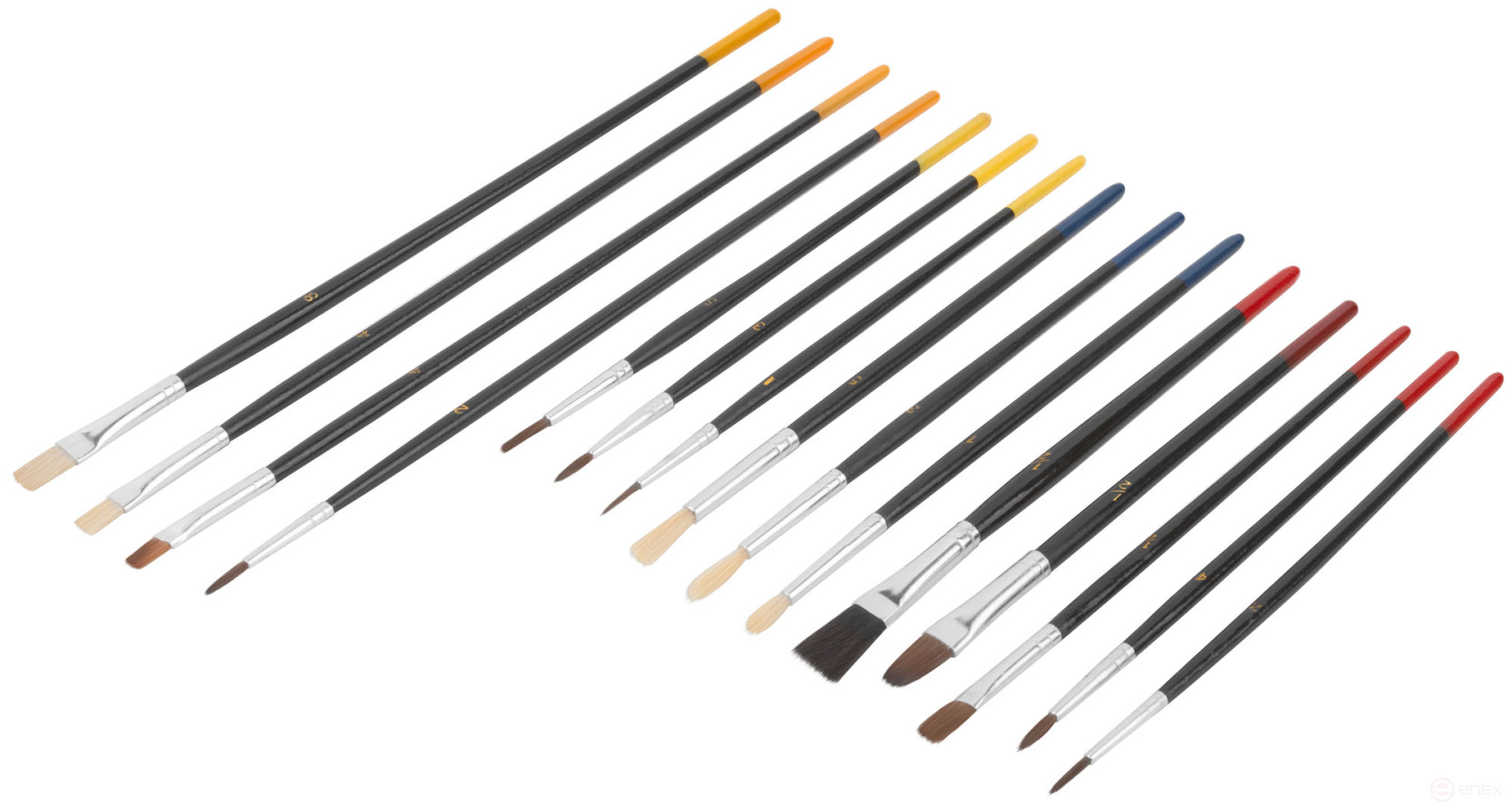 Кисти художественные, натуральная щетина, деревянная ручка, плоские и круглые, набор 15 шт.