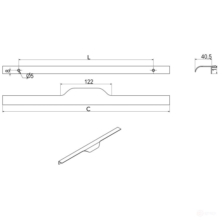 Ручка меб. накладная алюм. LINEA 320/397 алюминий, AKS