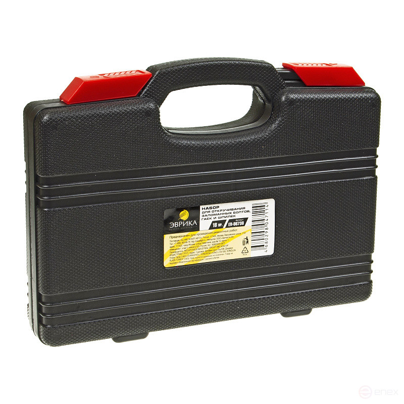 Набор ER-86738 для откручивания заломанных болтов, гаек и шпилек 18пр., в кейсе ЭВРИКА /1/10