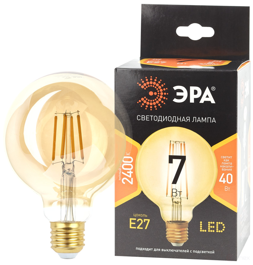 LED lamp ERA F-LED G95-7W-824-E27 gold 7W filament ball golden warm white light E27