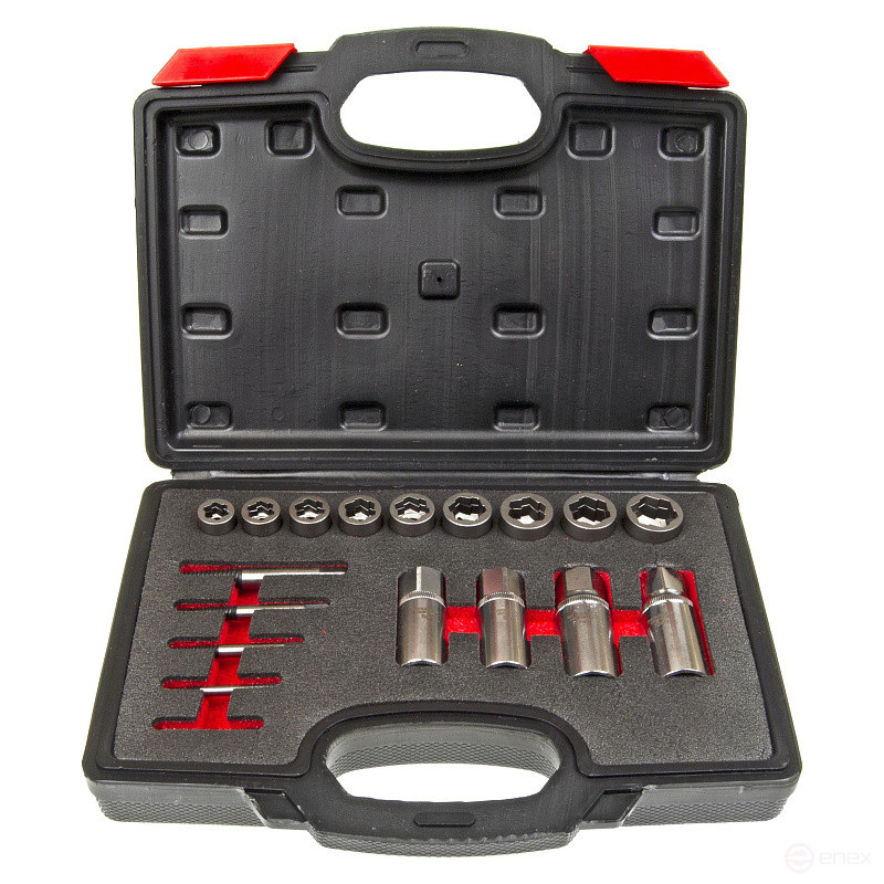 Набор ER-86738 для откручивания заломанных болтов, гаек и шпилек 18пр., в кейсе ЭВРИКА /1/10