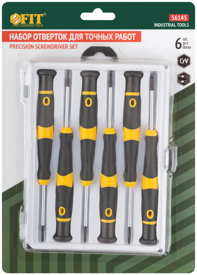 CrV precision screwdrivers, 6 pcs., PH/SL, plastic case