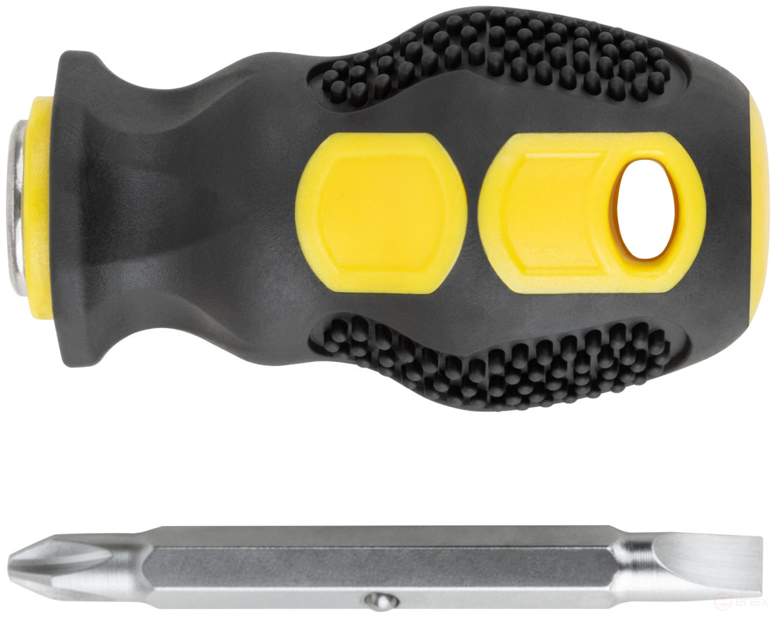 Screwdriver with adjustable sting "shorty", CrV steel, rubberized handle 6x25 mm PH2/SL6, show box