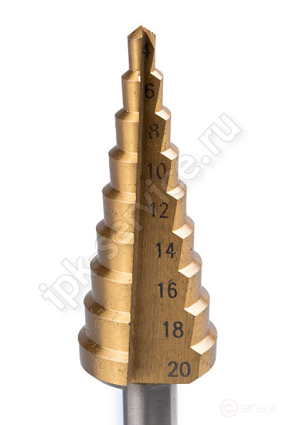 Сверло ступенчатое ф4-20 мм, шаг 2 мм TIN (Подвес/Блистер ИПК)