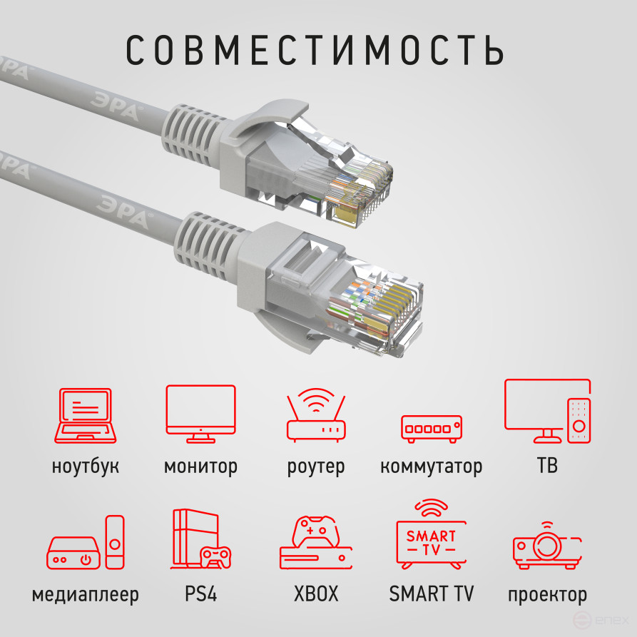 PC-3U Патч корд ЭРА U/UTP неэкранированный 3 м, категория 5e, серый Cu