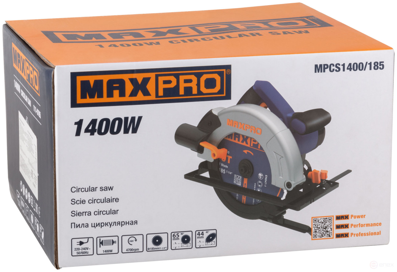 MAX-PRO Circular saw 1400 W; 185/20 mm; 4700 rpm; 4.3 kg; box