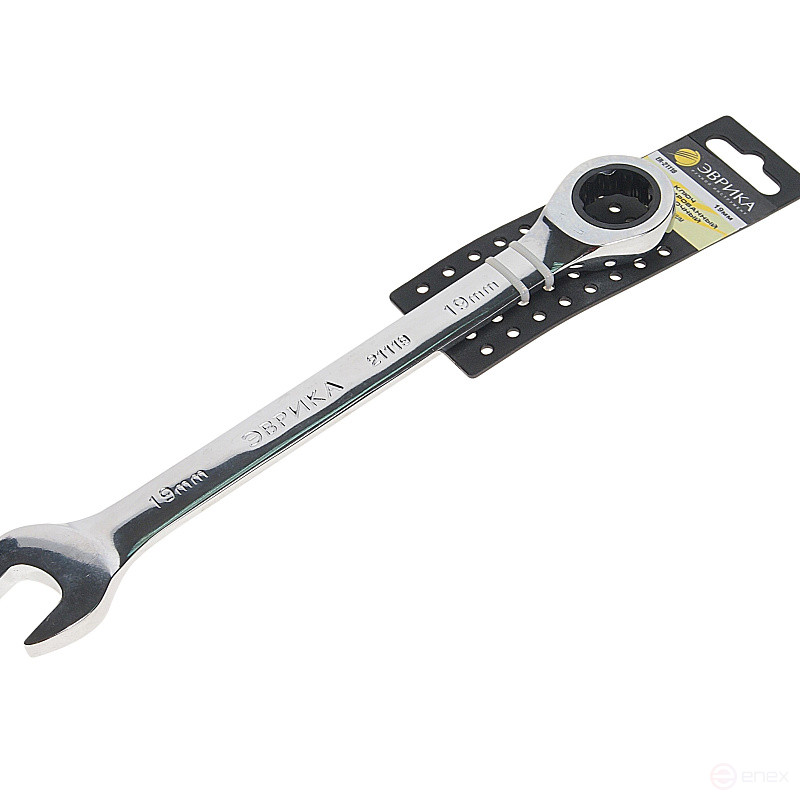 Ключ комбинированный 19мм ER-21119H трещоточный (на держателе) ЭВРИКА /1/5/80