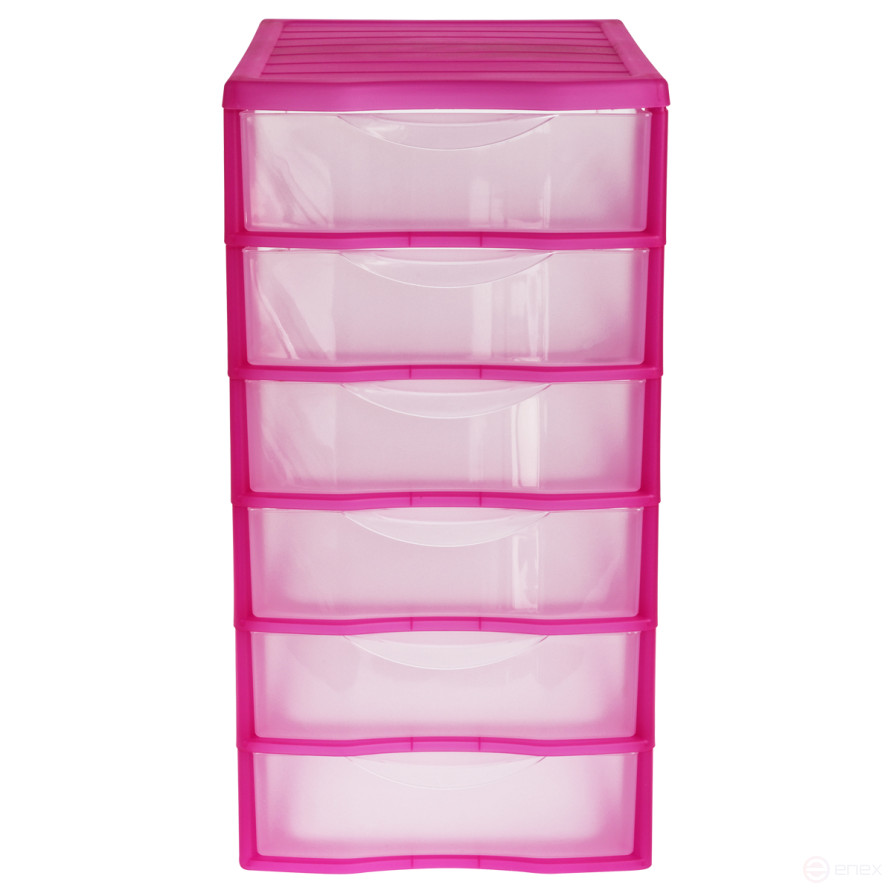 Universal STAMM box, 6 compartments, transparent trays, pink