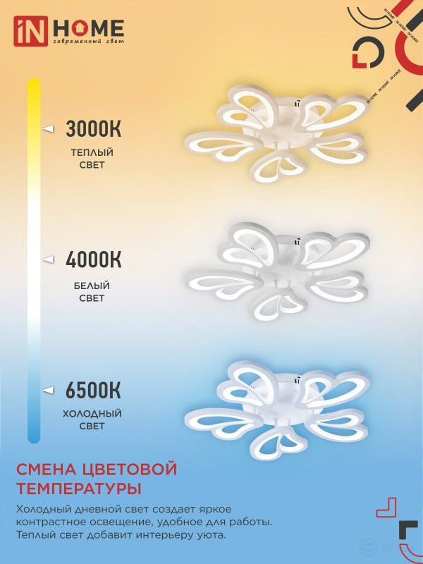 ELEGANT IRIS LED Lamp 90W 230V 3000-6500K 550x525x85mm with remote control white IN HOME