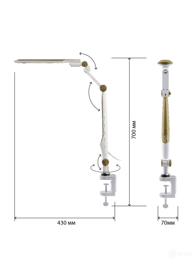 Настольный светильник ЭРА NLED-496-12W-G светодиодный на струбцине золото