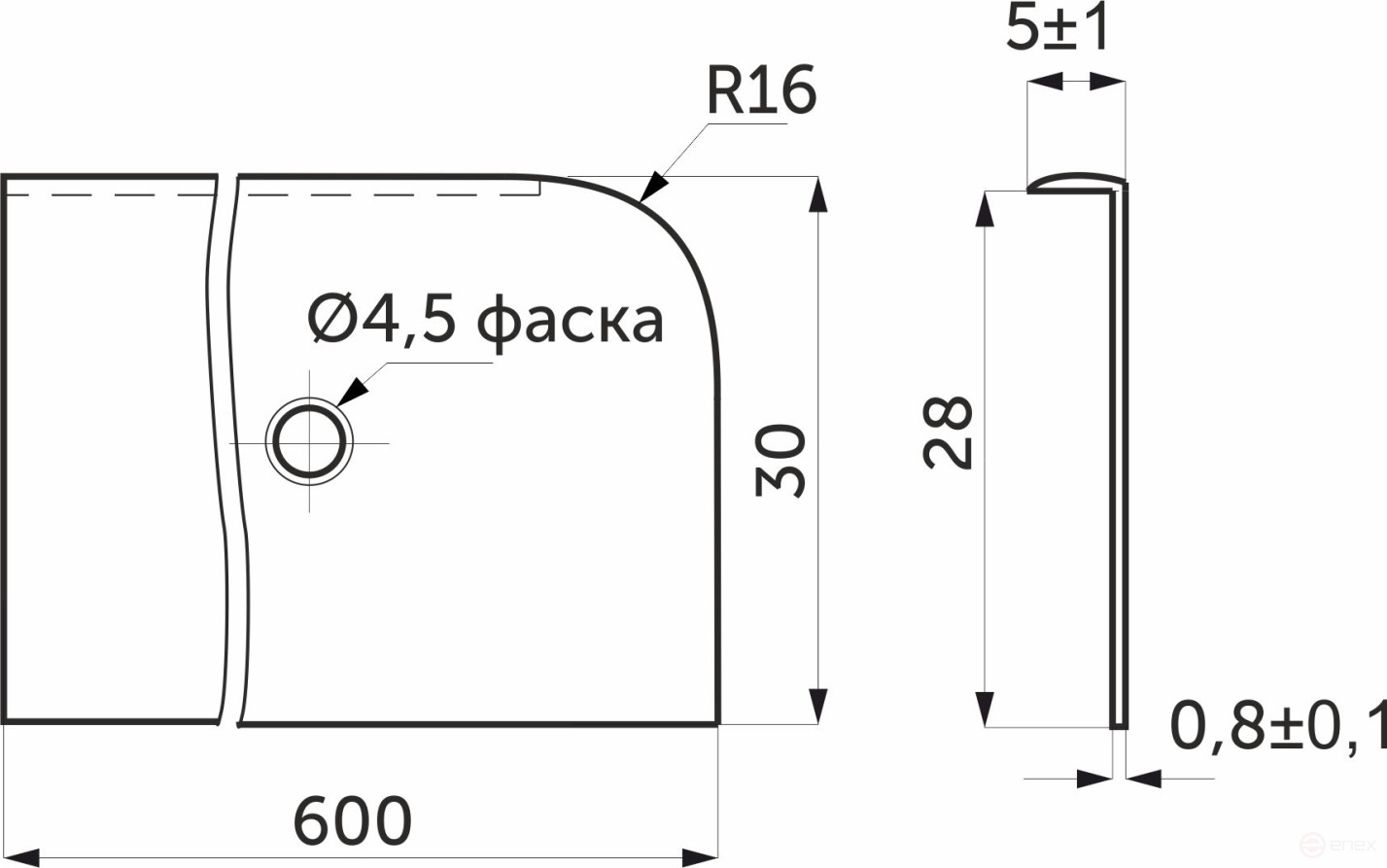 End plate to the table top 28 R16 right aluminum AKS