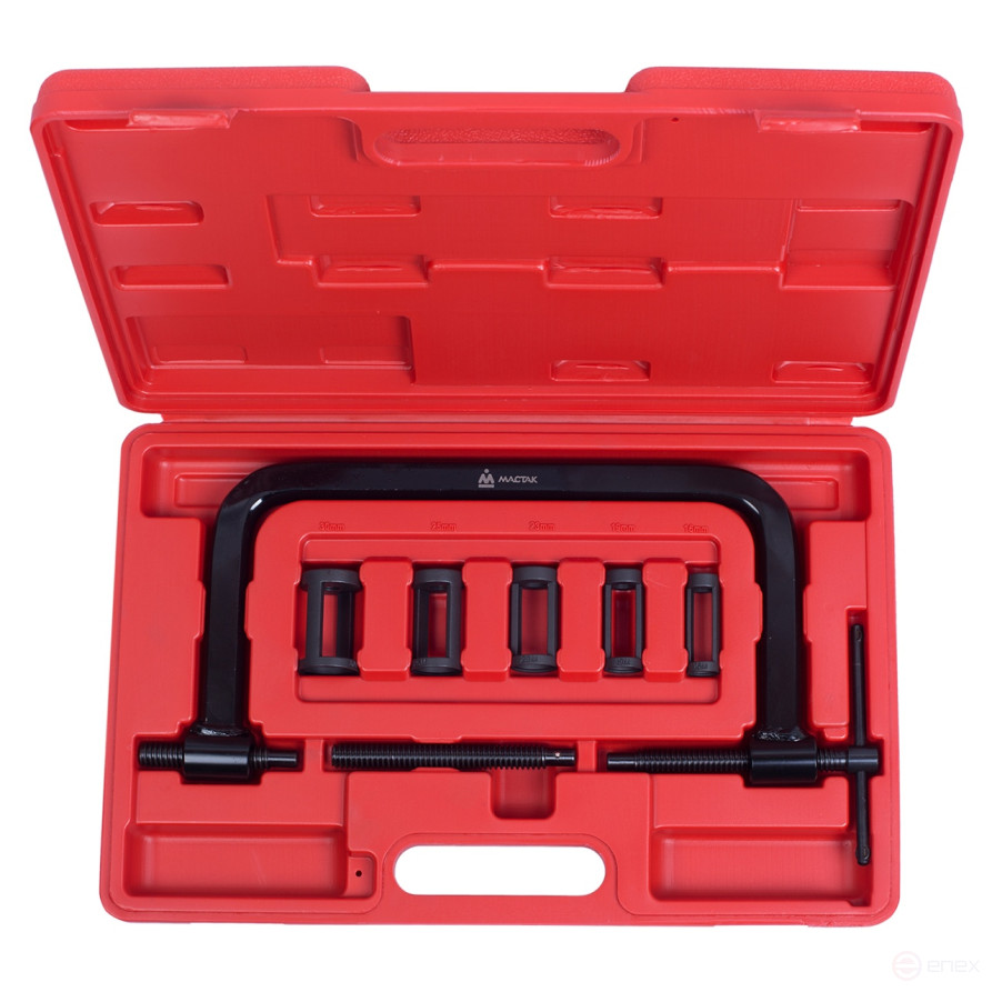 Рассухариватель клапанов универсальный, струбцина, кейс, 7 предметов МАСТАК 103-10006C