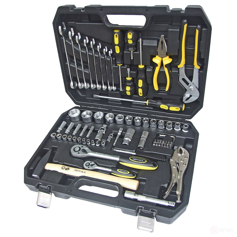 Набор инструмента ER-80072 1/4"&1/2"DR 6-гранный 72 предмета ЭВРИКА 1/2