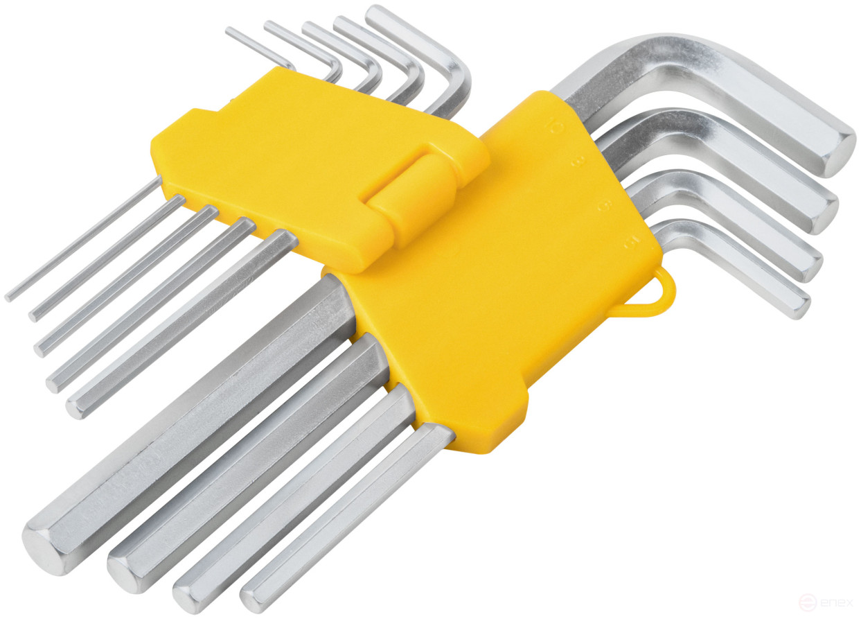 Ключи шестигранные, CrV сталь , 9 шт., 1,5-10 мм, длинные, в пластиковом держателе