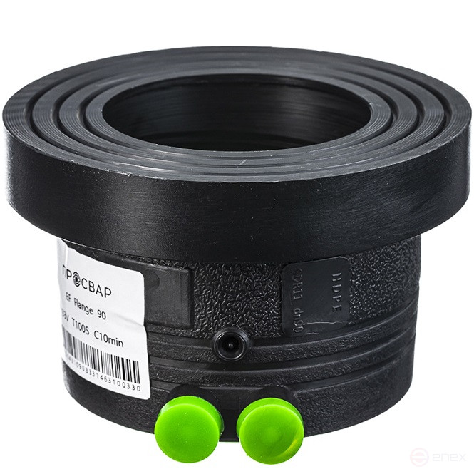 The sleeve for the flange is electro-welded, 90 mm welded, PE 100 SDR 11