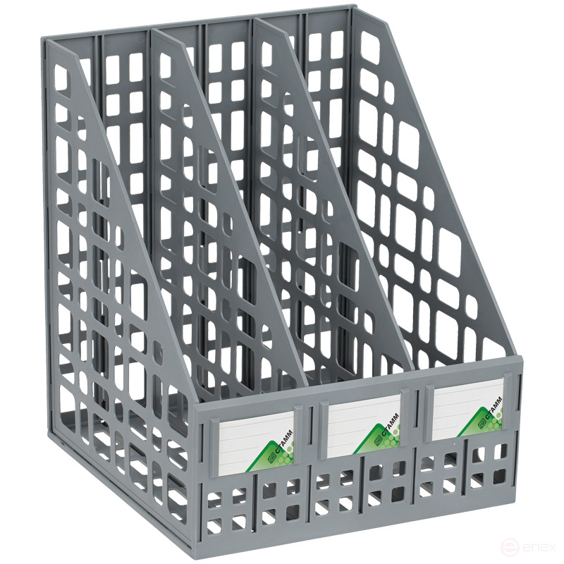 Лоток для бумаг вертикальный СТАММ, сборный, 3 отделения, серый