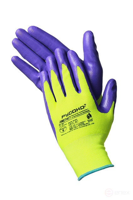 Nylon Amethyst gloves with nitrile coating 12 pairs, size 9(L)