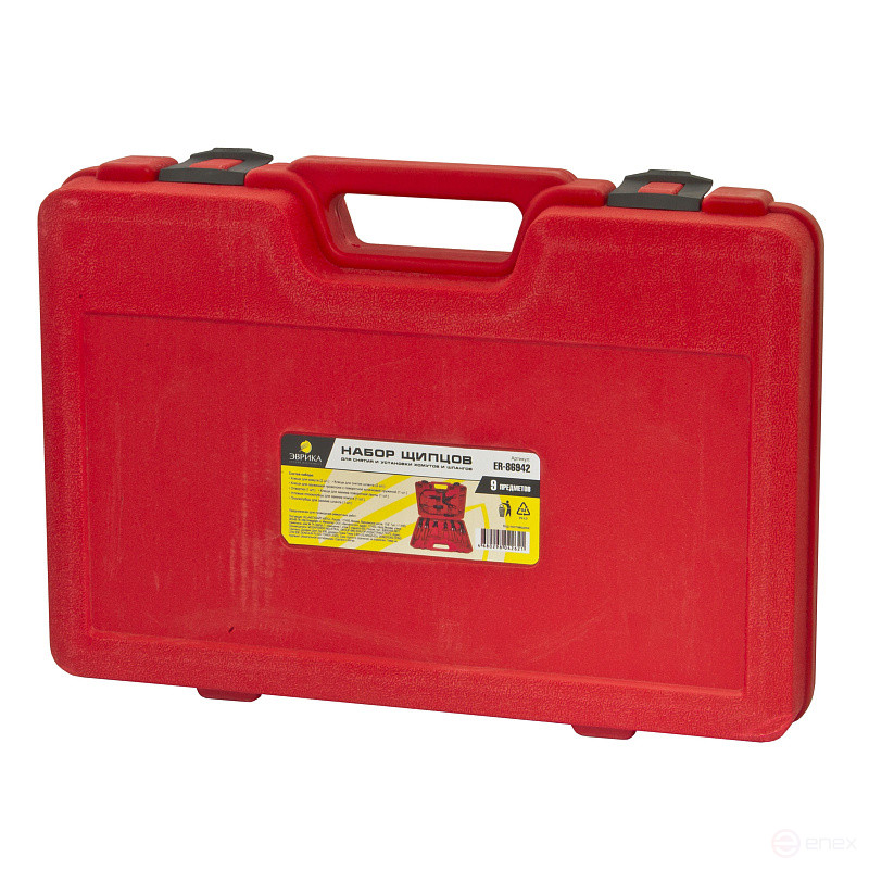 Набор щипцов ER-86942 для снятия и установки хомутов и шлангов 9пр., в кейсе ЭВРИКА /1/5