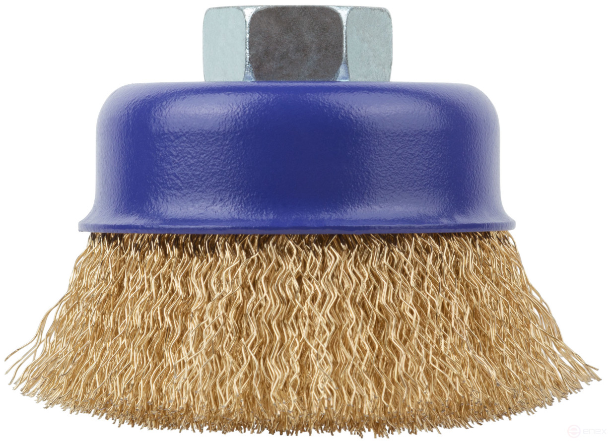 Щетка для УШМ, М14, тип "Чашка", латун. витая проволока 0,3 мм, 75 мм, блистер, CUTOP Profi