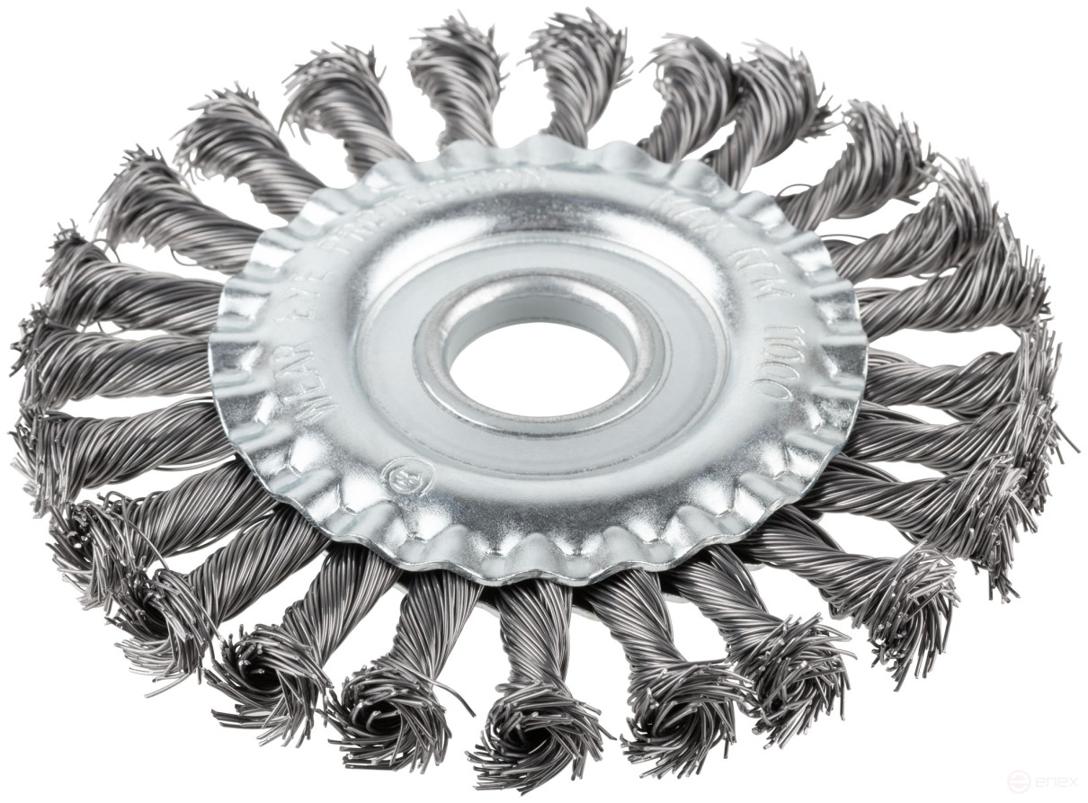 Корщетка-колесо, посадочный диаметр 22,2 мм, стальная витая проволока 125 мм, блистер