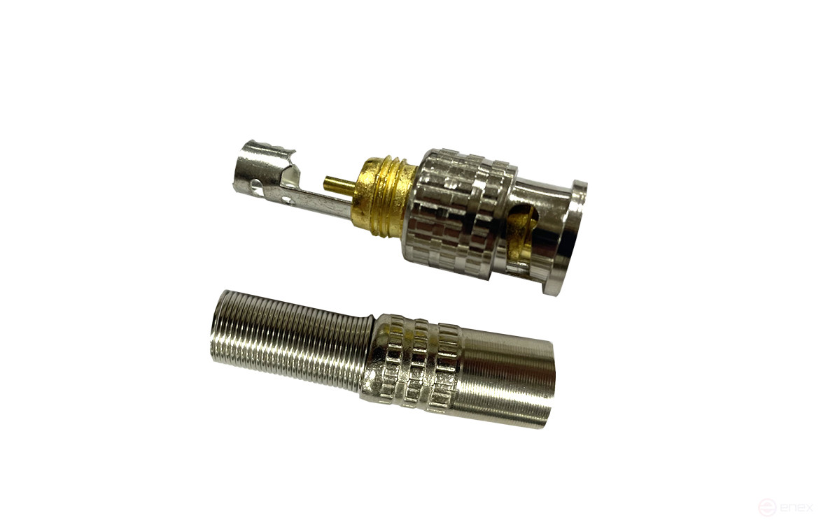 Connector BNC RIPO soldering plug with metal spring. With gold dusting