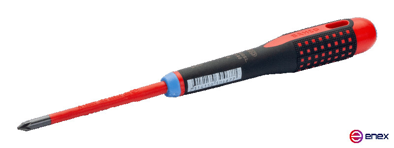 Отвертка изолированная с рукояткой ERGO под винты Pozidriv PZ2x100 мм, с тонким стержнем