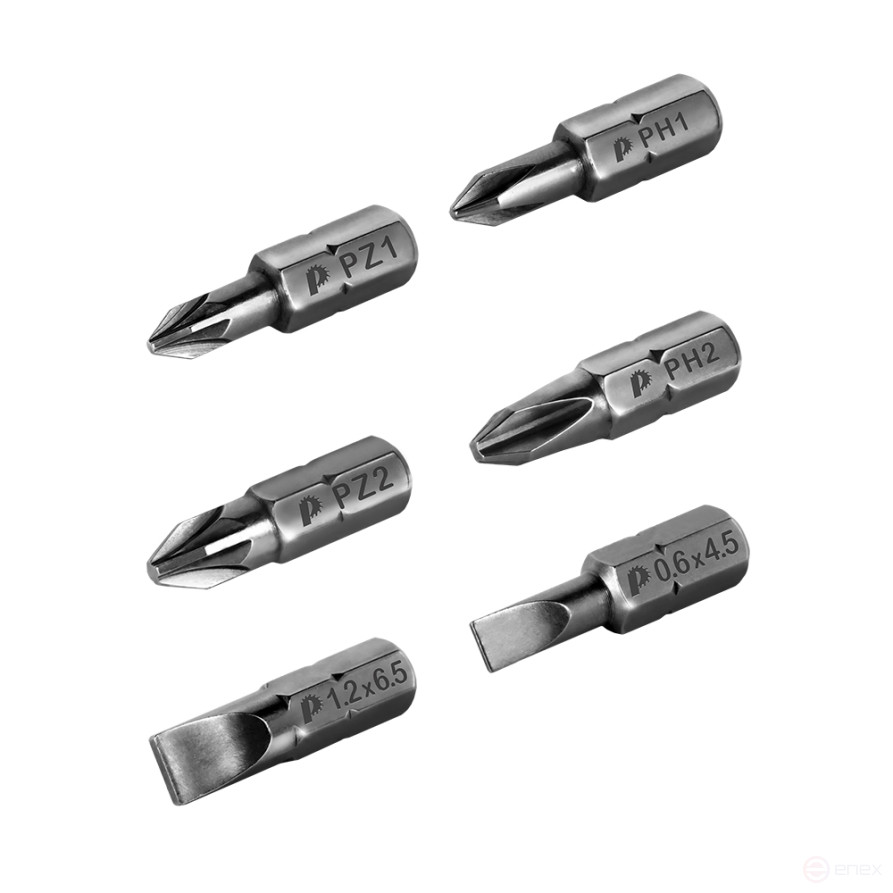 Set of PRACTICE "Profi" bits 6 pcs PH1,2; PZ1,2; SL 2 pcs x 25mm, blister (036-551)