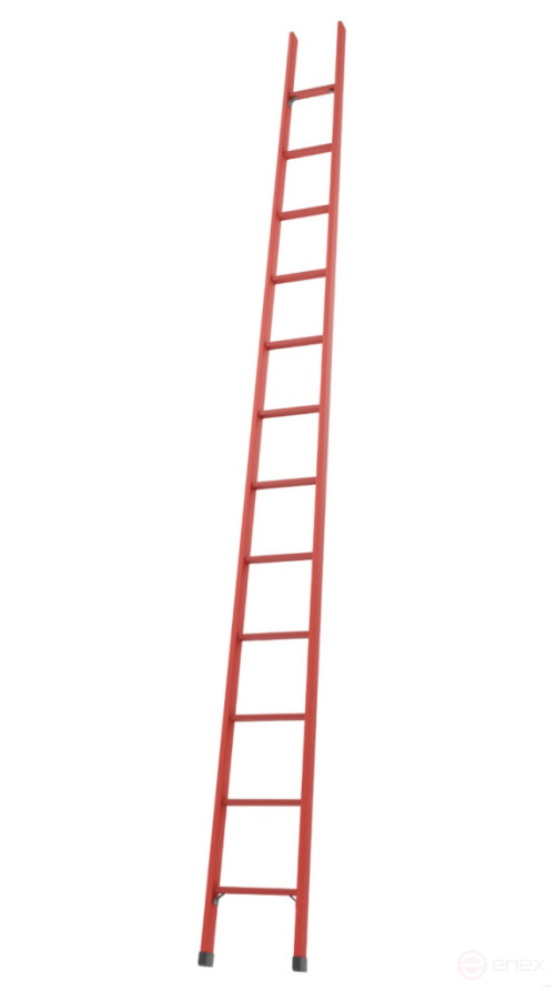 LSPD-4,5AMG single-section dielectric fiberglass ladder, abrasive coating of steps, metal ends (Soft ground) h=4550mm, steps 12
