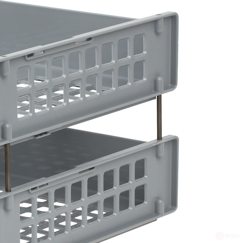 Лоток для бумаг горизонтальный СТАММ "Strong", набор 2шт., на метал. стержнях, серый