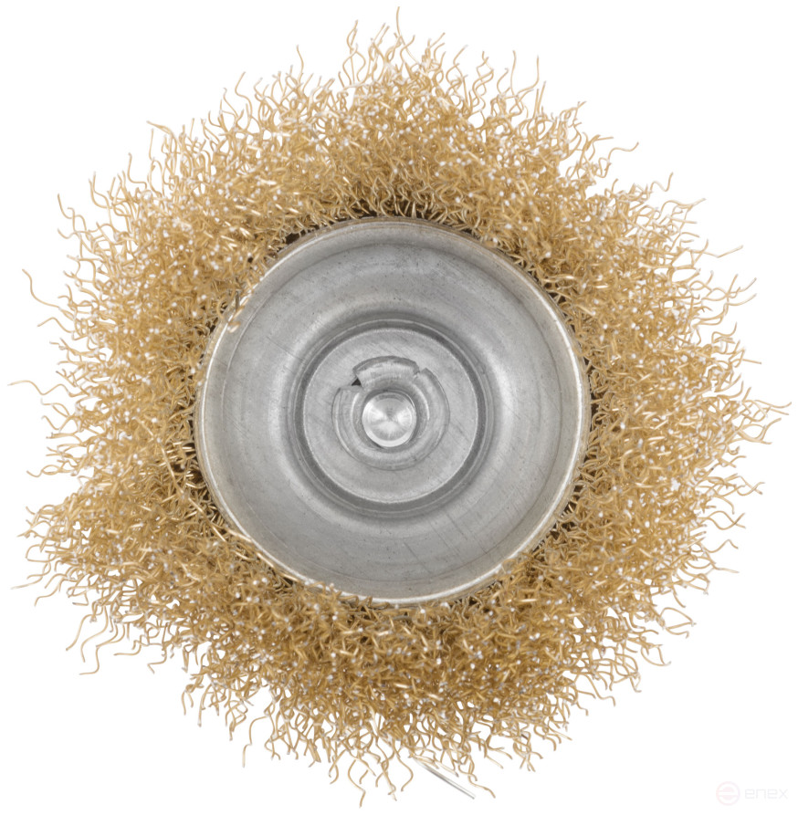 Корщетка чашечная, со шпилькой, стальная латунированная волнистая проволока 65 мм