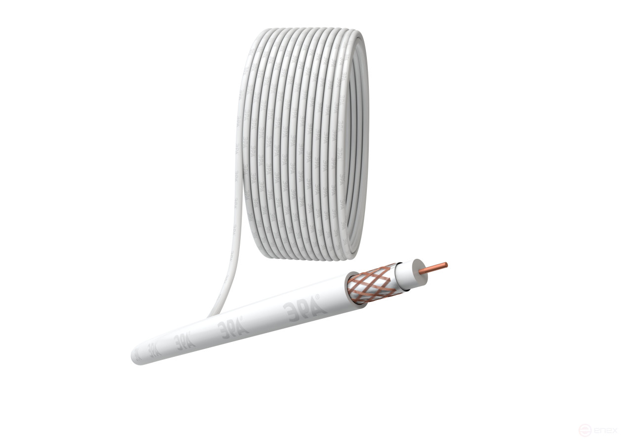 R-64-PVC100 ERA Coaxial Cable RG-6U, 75 Ohm, Cu/(64% Cu braid), PVC, color white, 100 m coil