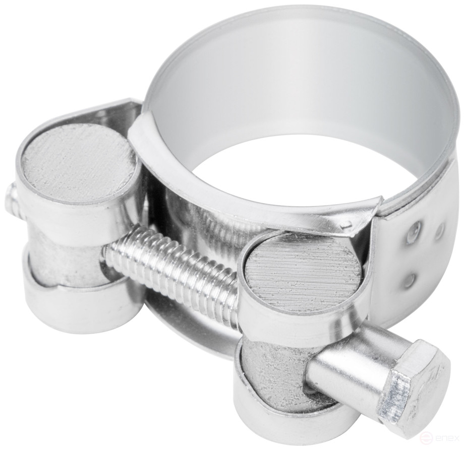 The clamp is a crimping power hinge, stainless steel.steel 29-31 mm