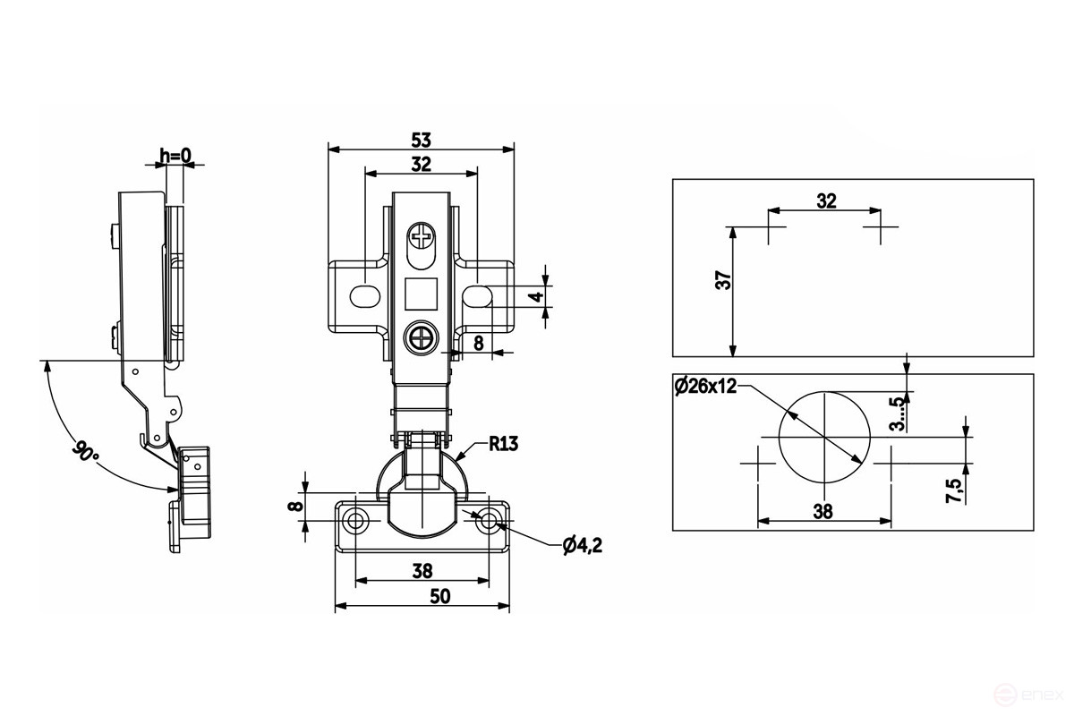 Mini overhead hinge with door closer 38mm h0 clip-on AKS