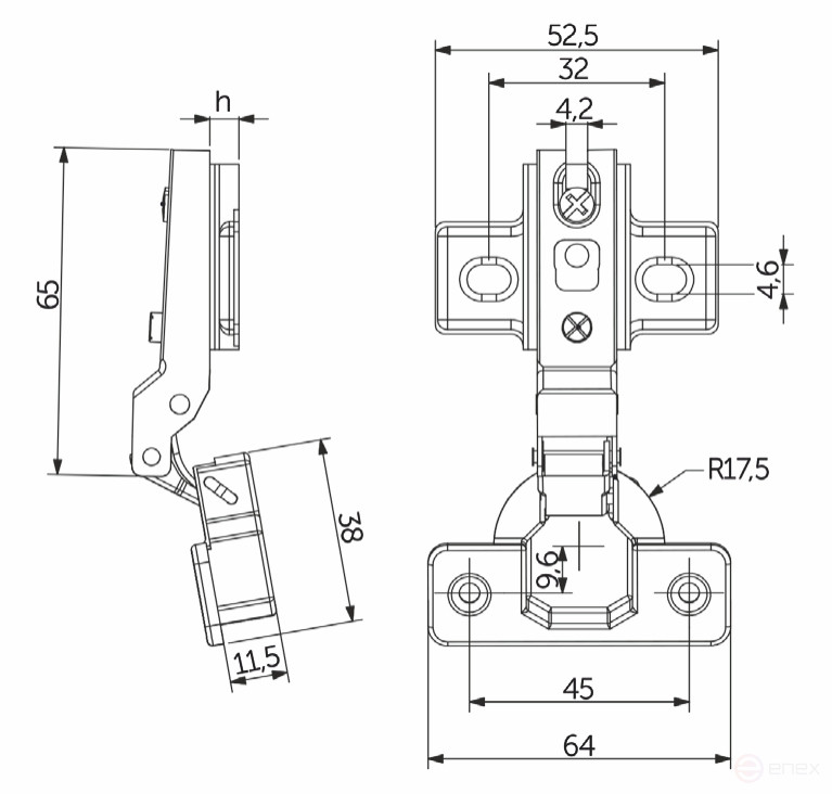 Петля полунакладная с пружиной 45мм h0 slide-on AKS LIGHT 52г