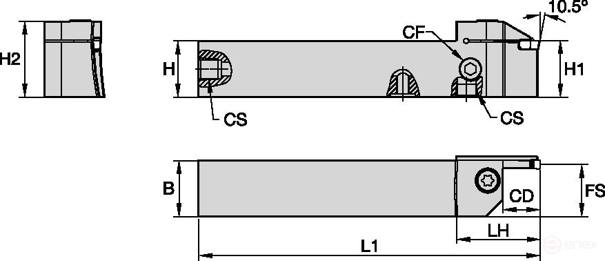 One-piece cylindrical holder for processing end outer grooves EVSBR2525M0516060075C