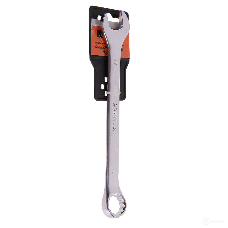 Ключ комбинированный 18мм ER-31018 (Chrome vanadium) на держателе сатинированный ЭВРИКА 1/10
