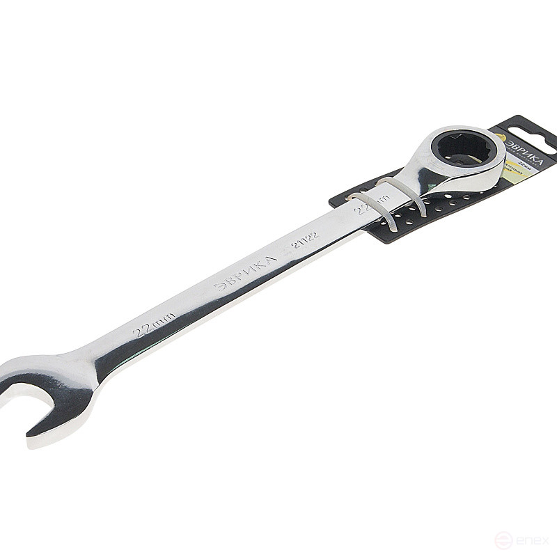 Ключ комбинированный 22мм ER-21122H трещоточный (на держателе) ЭВРИКА /1/5/80